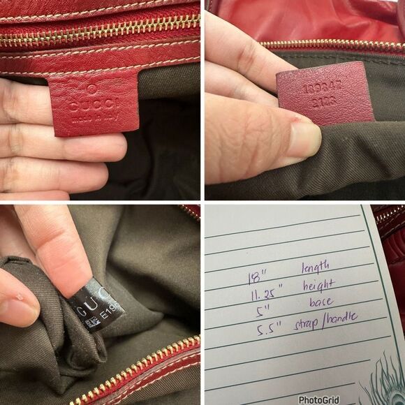 GUCCI‎ Red Leather Vintage Sabrina Top Handle Handbag Tote Ruffle Details - Picture 11 of 12